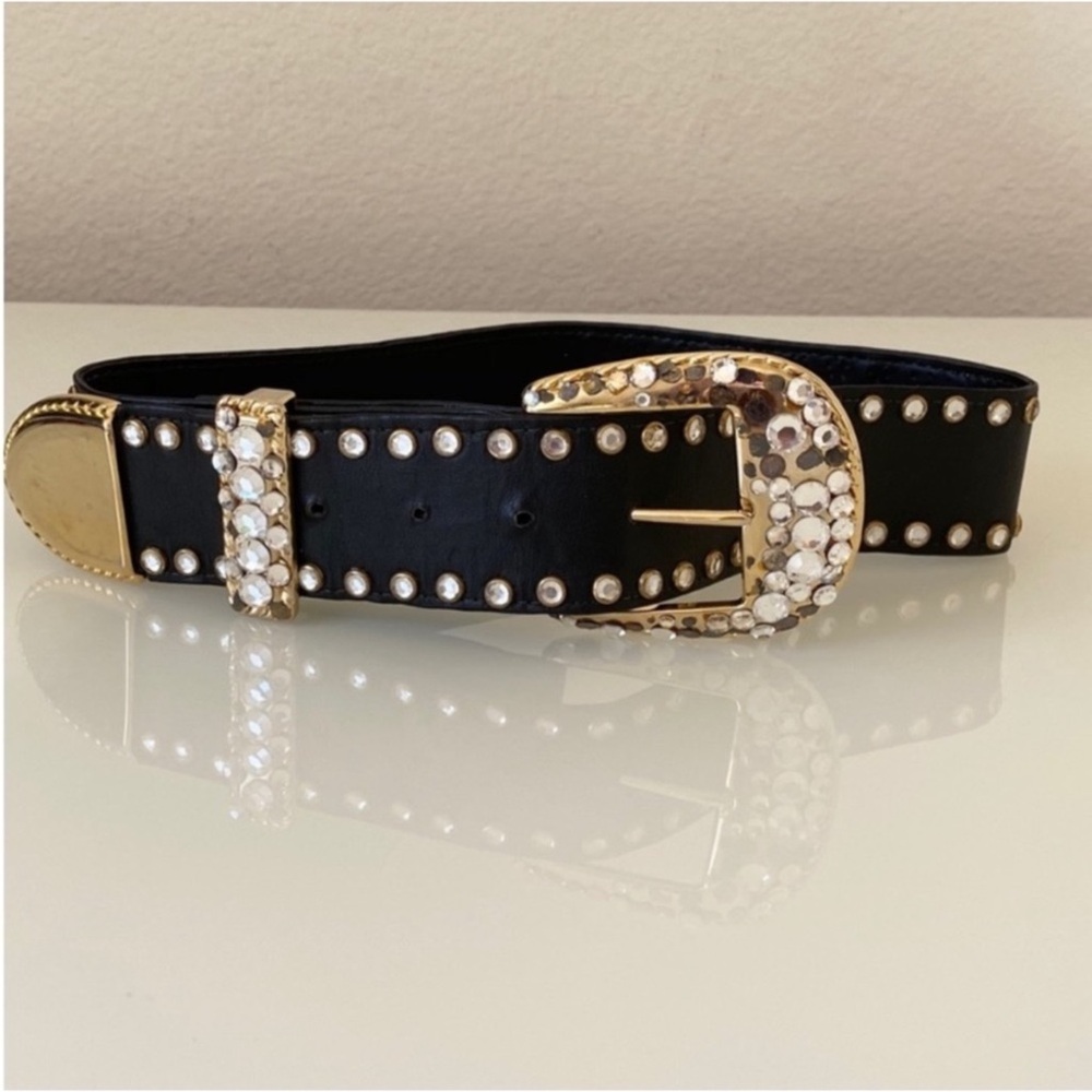 boutique brand St. Maarten Texas Leather Vintage Crystal Belt SZ XS - Picture 1 of 6